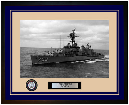 USS LOFBERG DD-759 Framed Navy Ship Photo Blue