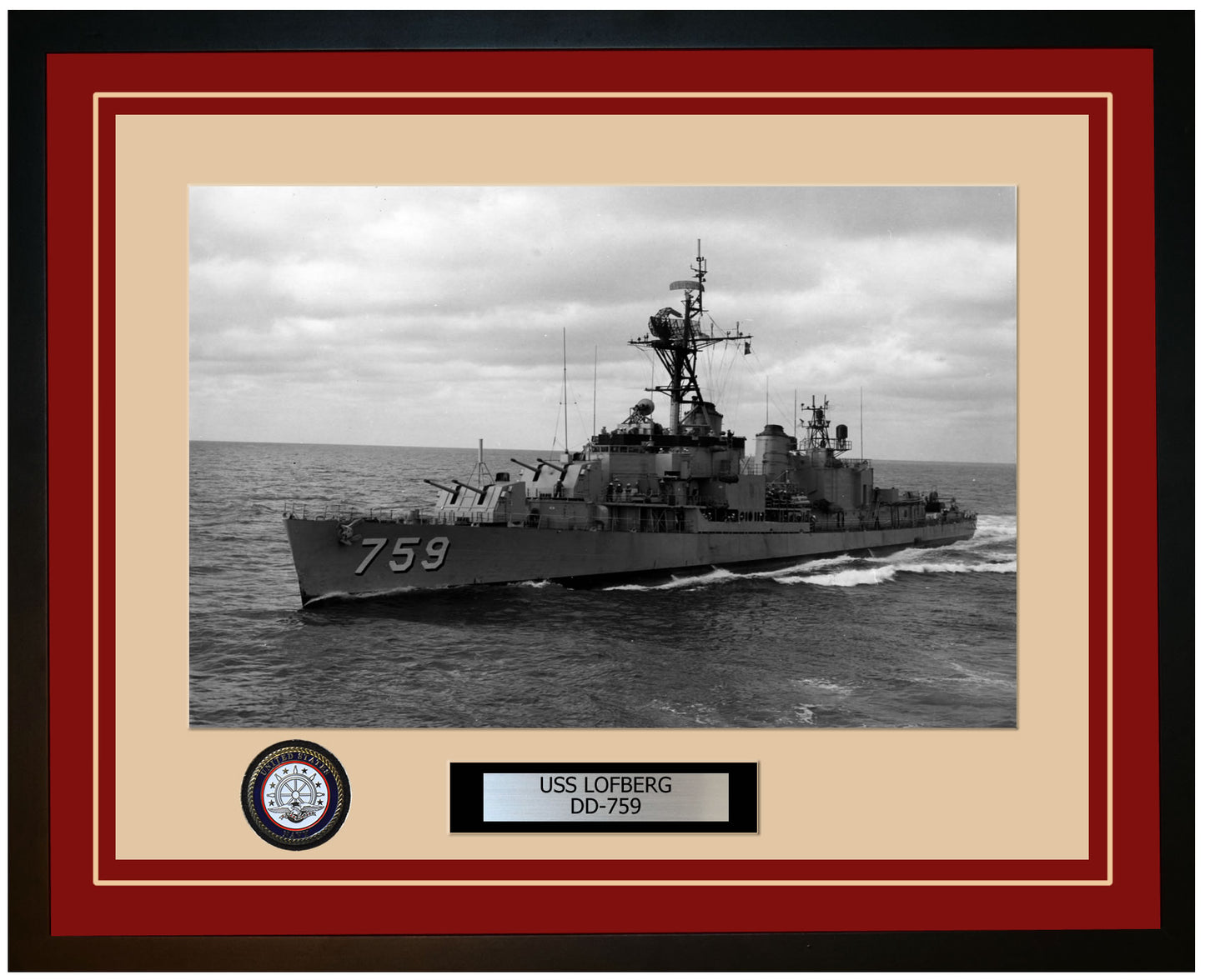 USS LOFBERG DD-759 Framed Navy Ship Photo Burgundy