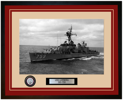 USS LOFBERG DD-759 Framed Navy Ship Photo Burgundy