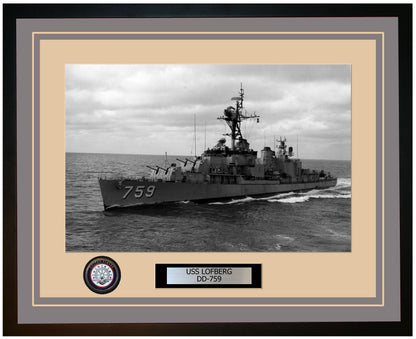USS LOFBERG DD-759 Framed Navy Ship Photo Grey