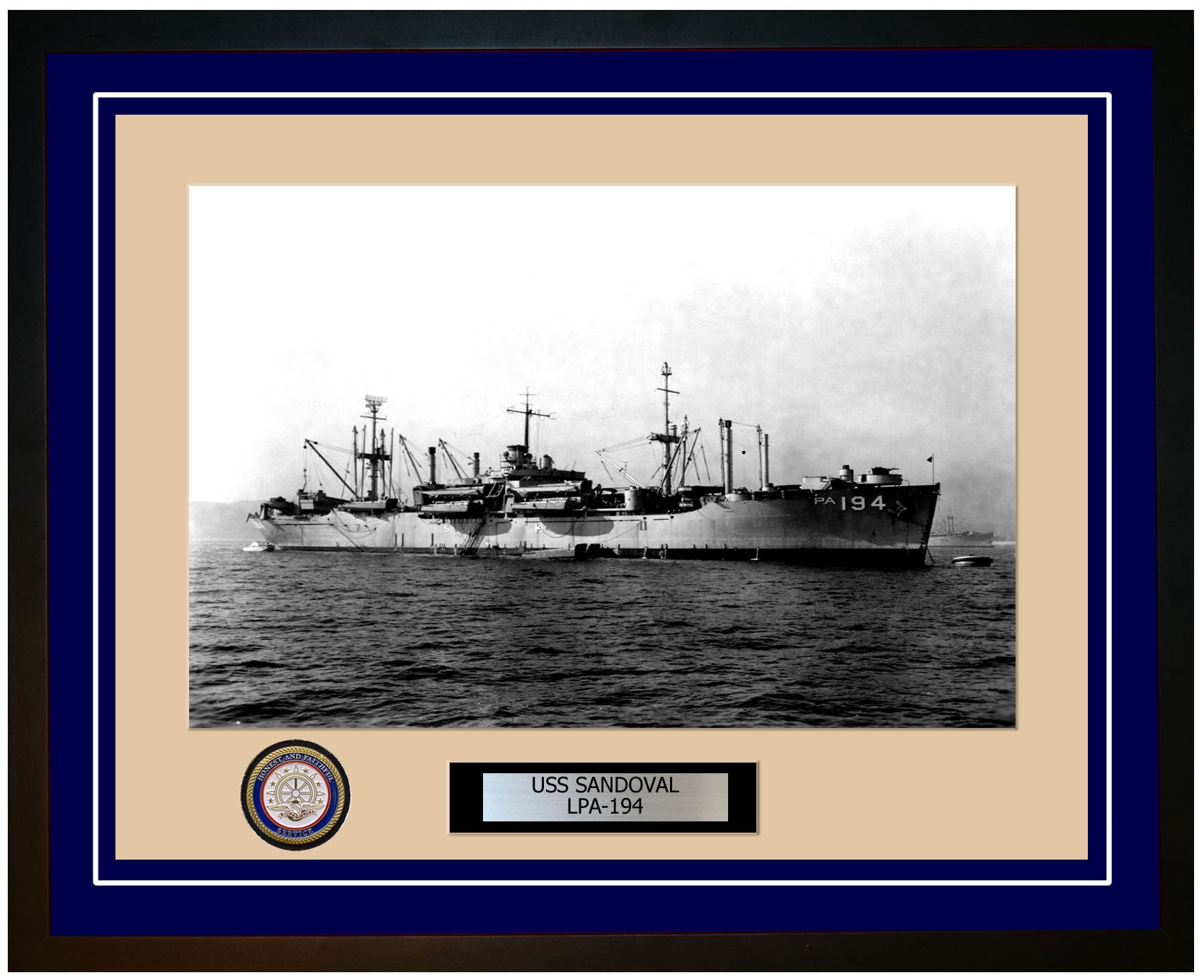 USS Sandoval LPA-194 Framed Navy Ship Photo Blue
