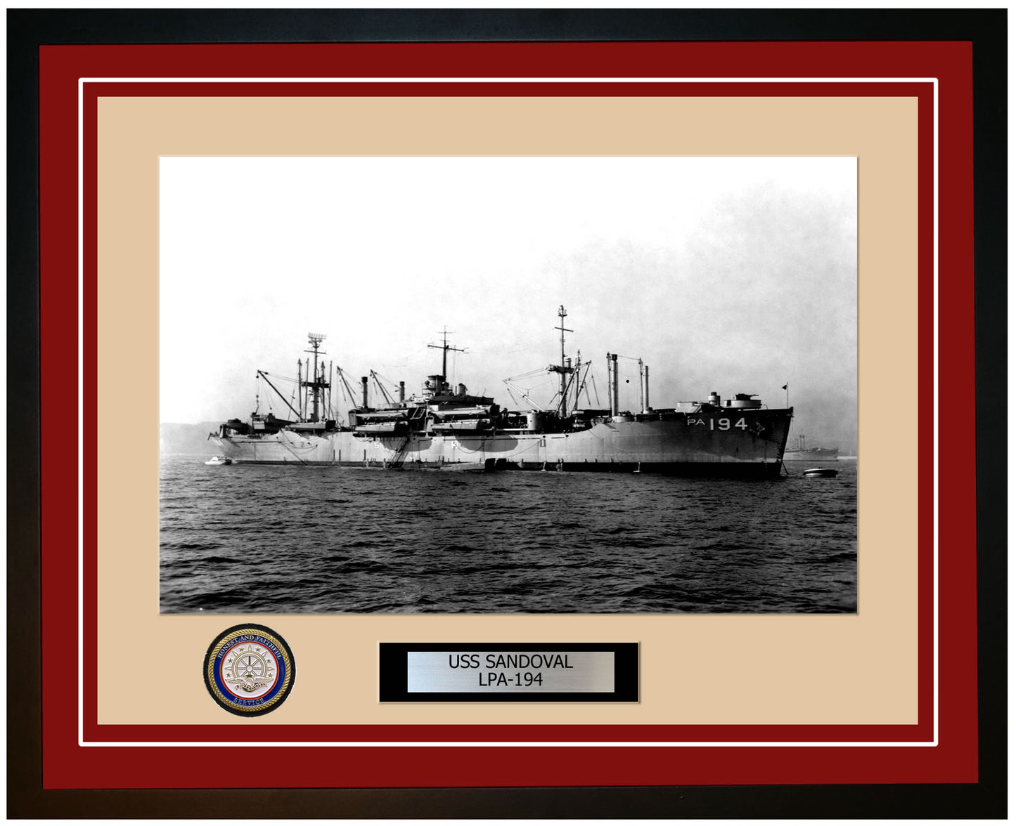 USS Sandoval LPA-194 Framed Navy Ship Photo Burgundy