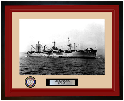 USS Sandoval LPA-194 Framed Navy Ship Photo Burgundy