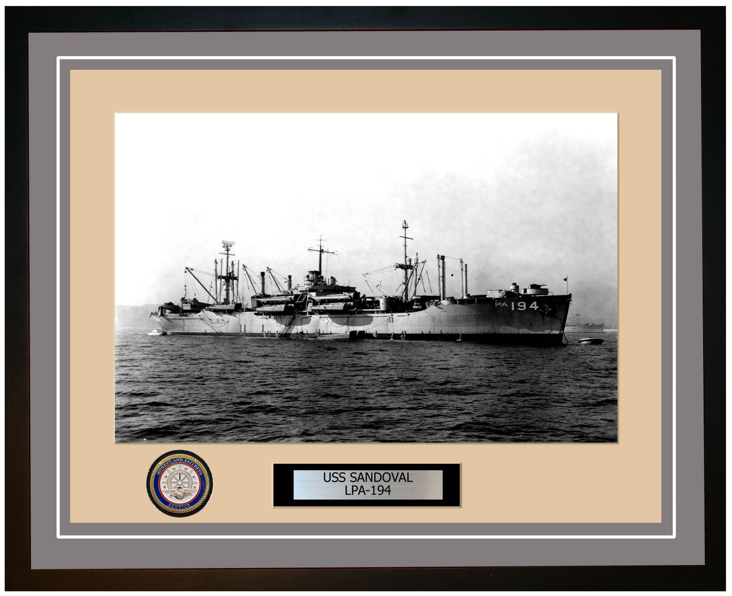 USS Sandoval LPA-194 Framed Navy Ship Photo Grey
