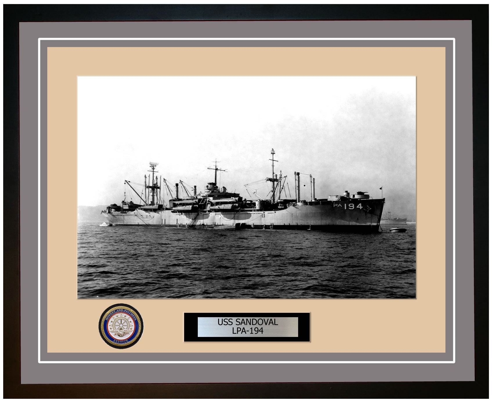 USS Sandoval LPA-194 Framed Navy Ship Photo Grey