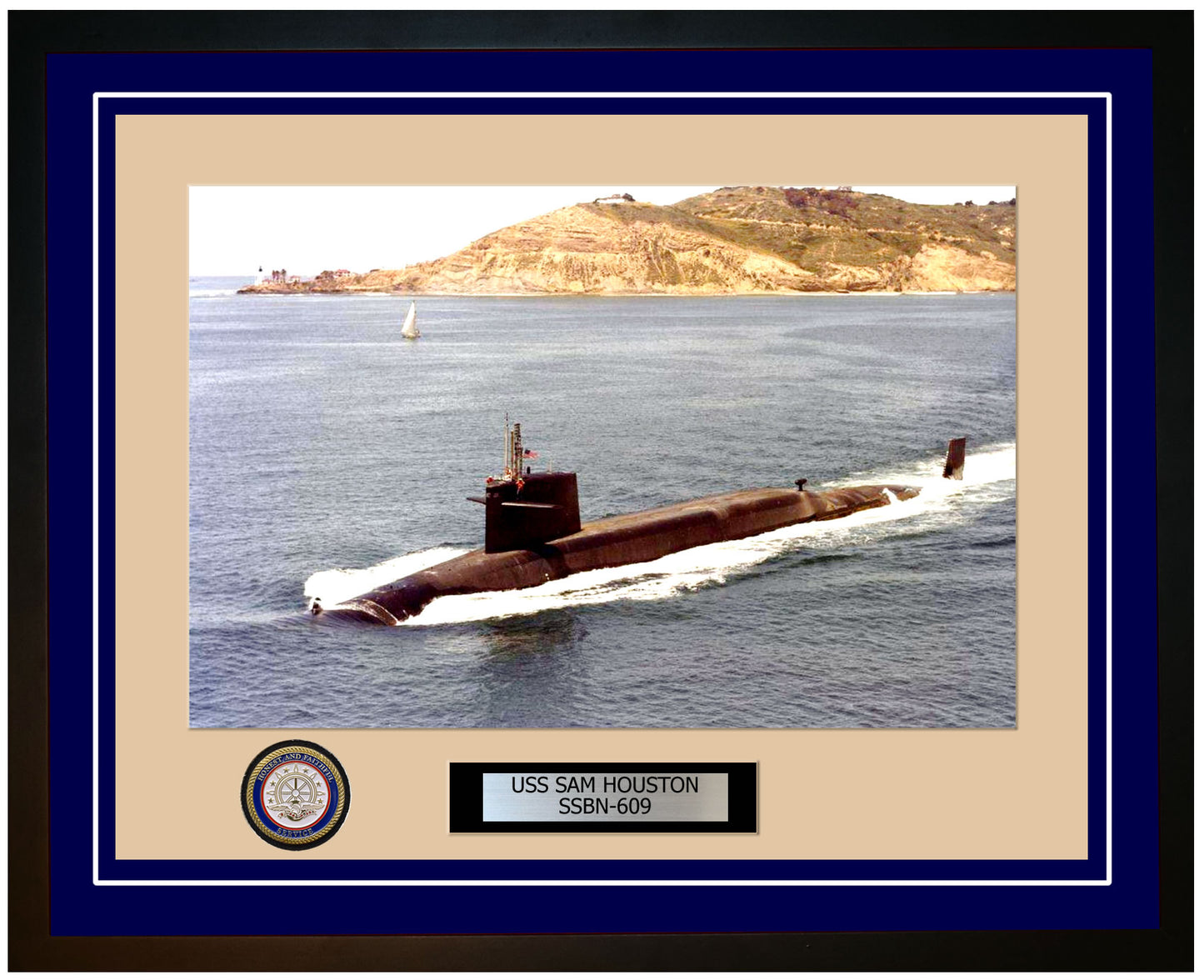 USS Sam Houston SSBN-609 Framed Navy Ship Photo Blue