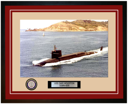 USS Sam Houston SSBN-609 Framed Navy Ship Photo Burgundy