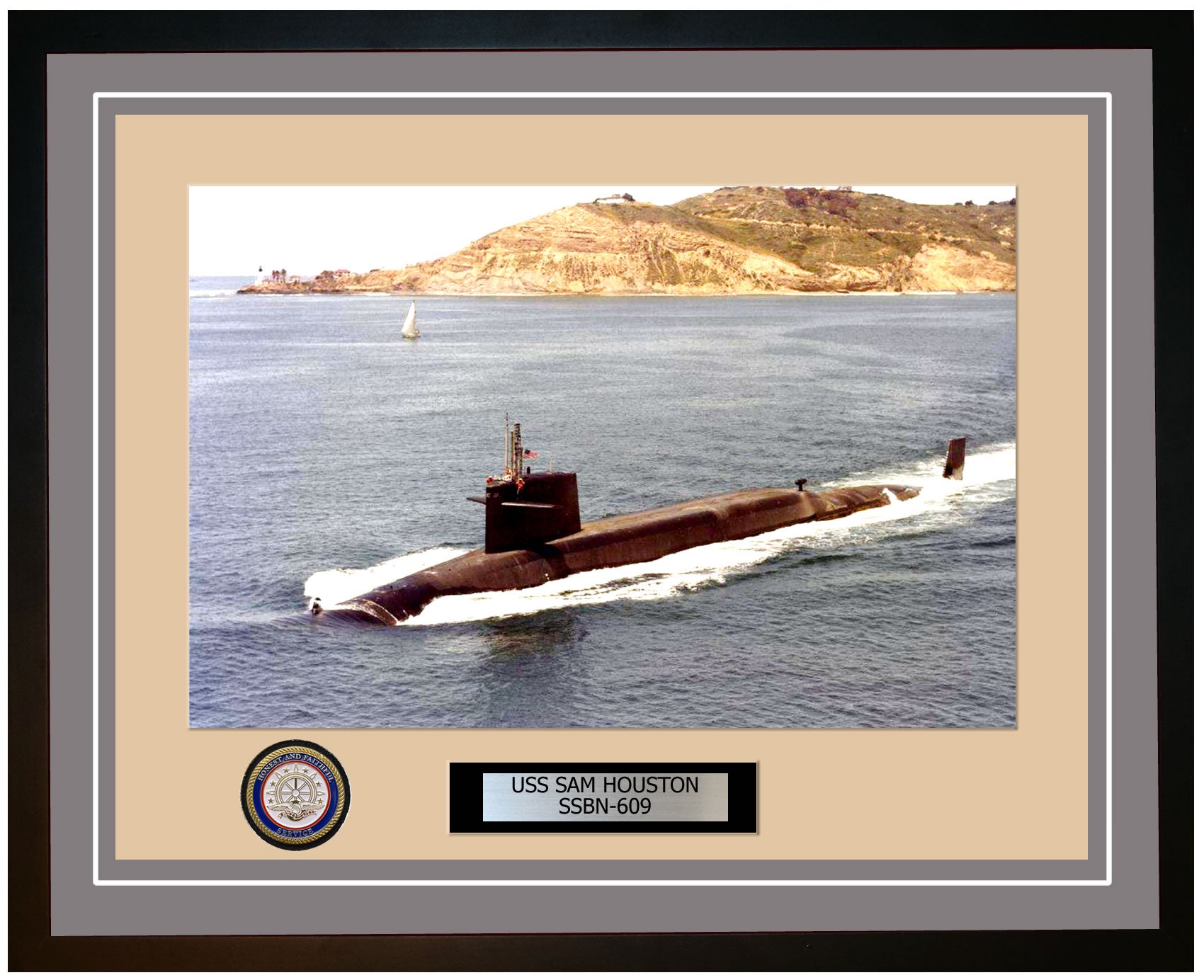 USS Sam Houston SSBN-609 Framed Navy Ship Photo Grey