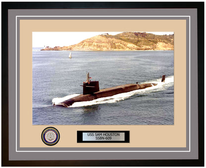 USS Sam Houston SSBN-609 Framed Navy Ship Photo Grey