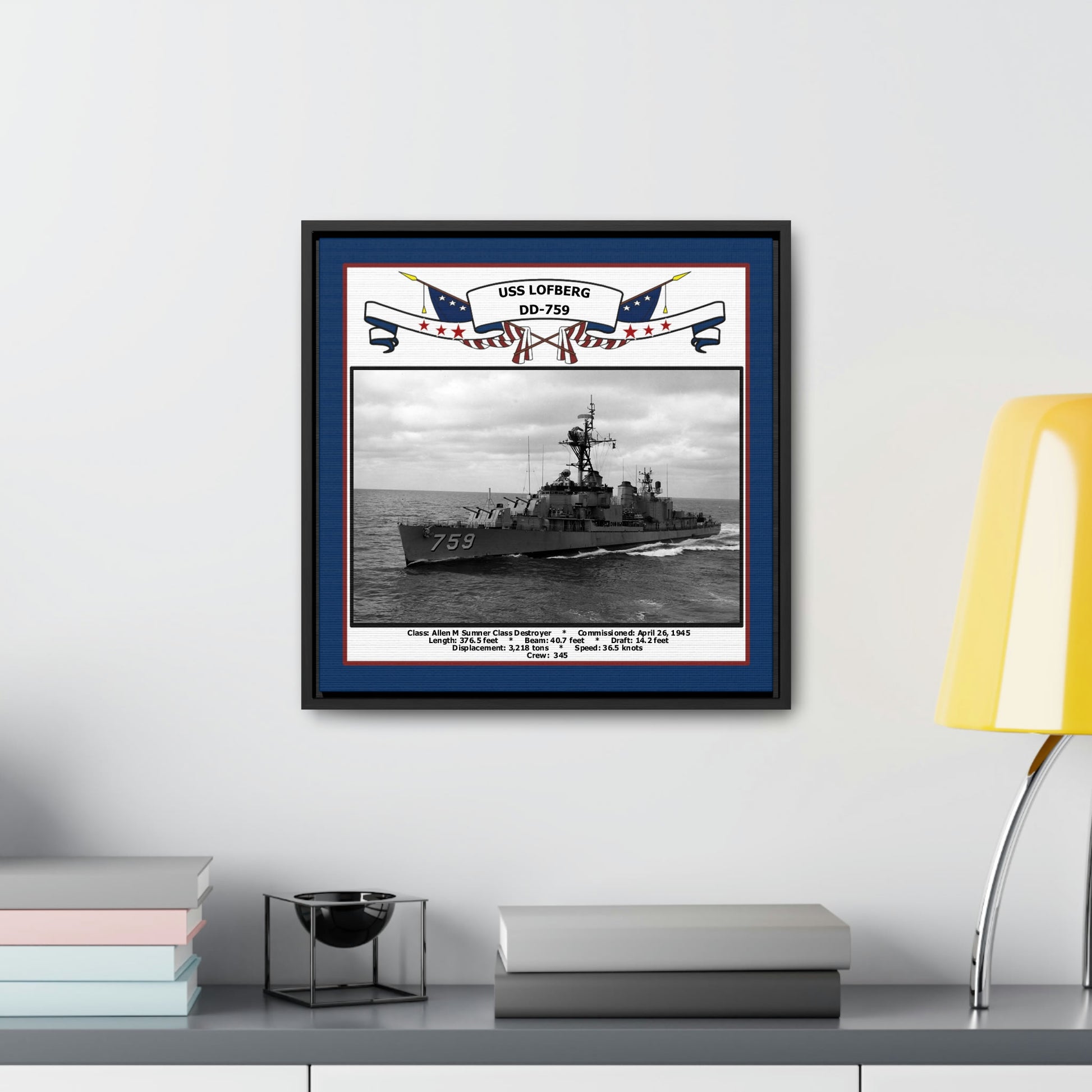 USS Lofberg DD-759 Navy Floating Frame Photo Desk View
