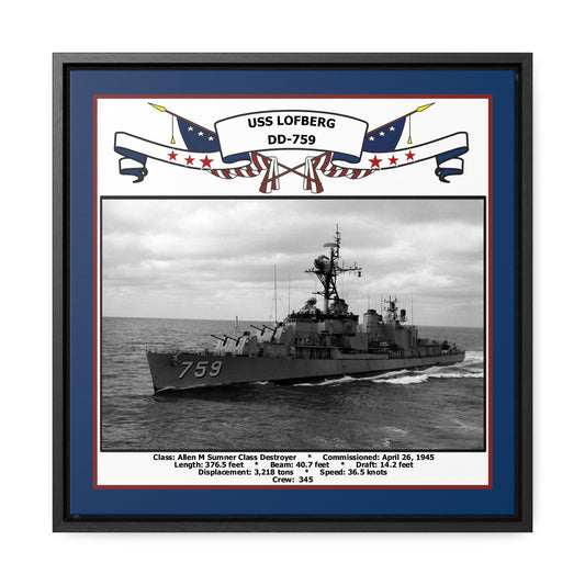 USS Lofberg DD-759 Navy Floating Frame Photo Front View