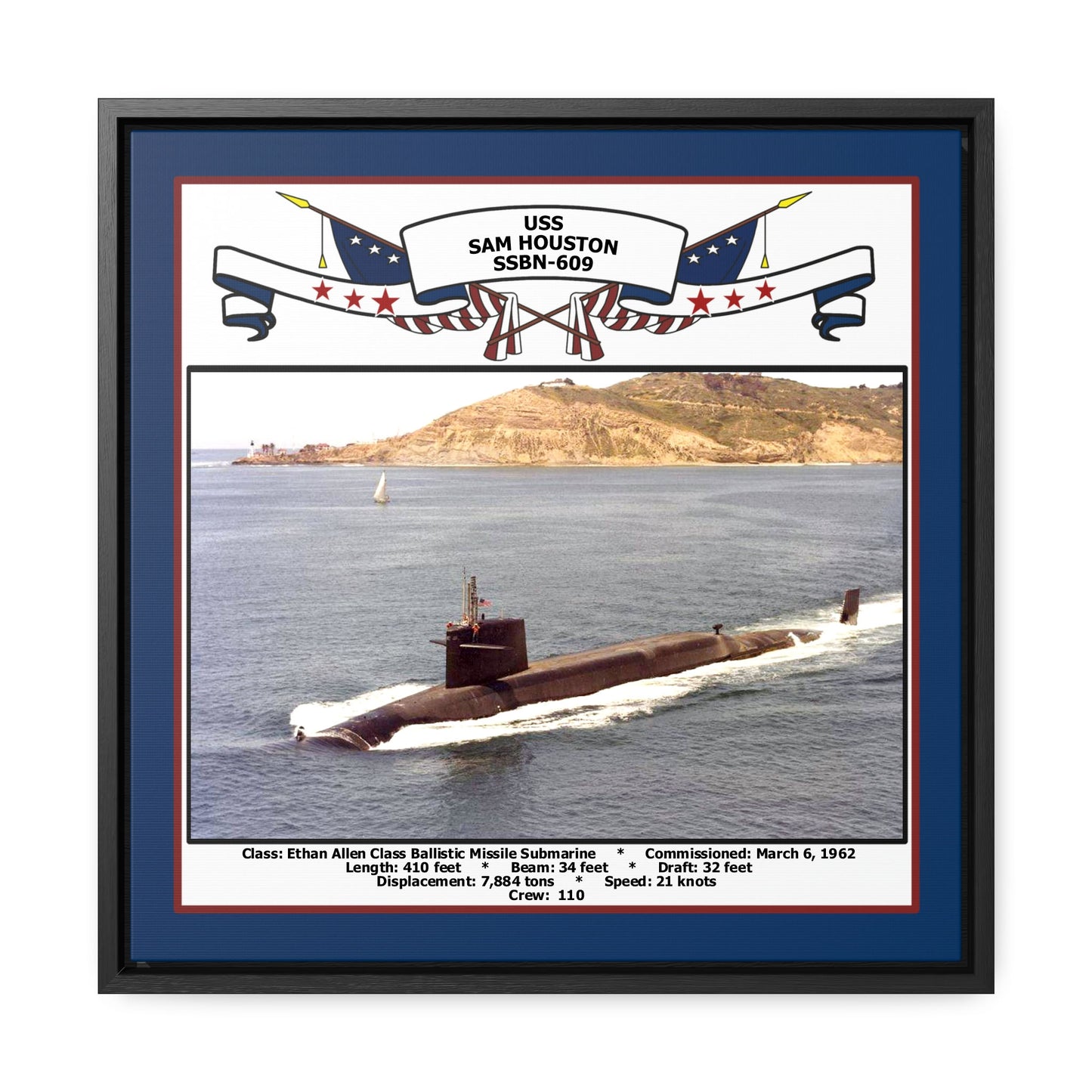 USS Sam Houston SSBN-609 Navy Floating Frame Photo Front View