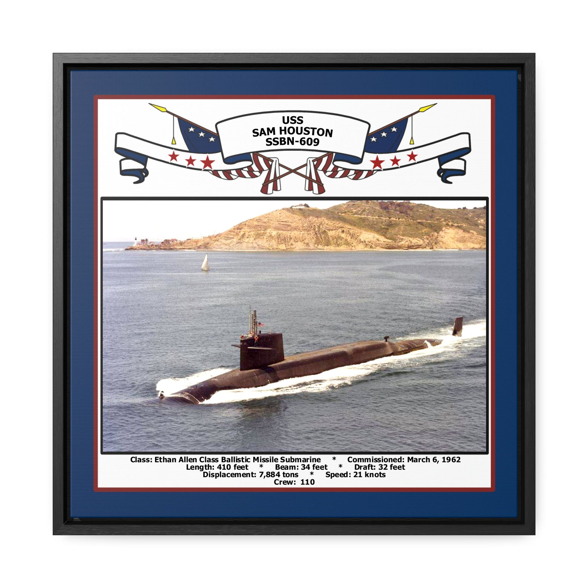 USS Sam Houston SSBN-609 Navy Floating Frame Photo Front View