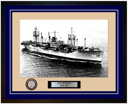 USS Menifee APA-202 Framed Navy Ship Photo Blue