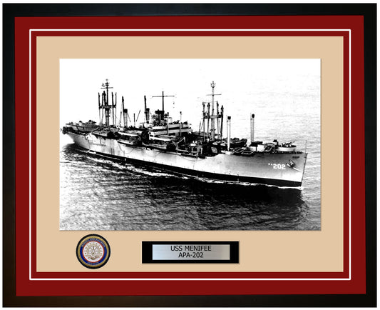 USS Menifee APA-202 Framed Navy Ship Photo Burgundy