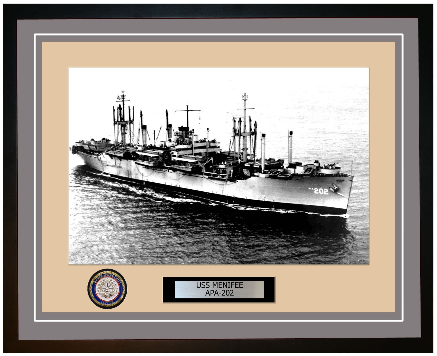 USS Menifee APA-202 Framed Navy Ship Photo Grey