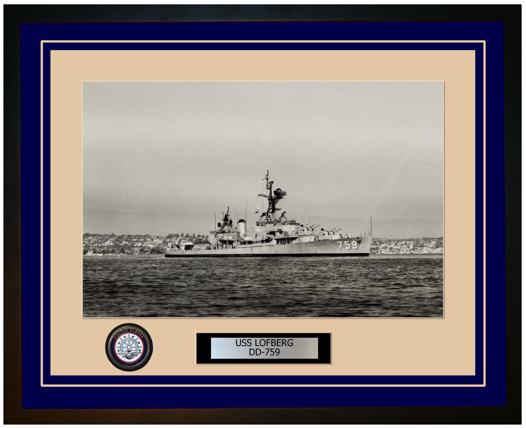 USS LOFBERG DD-759 Framed Navy Ship Photo Blue