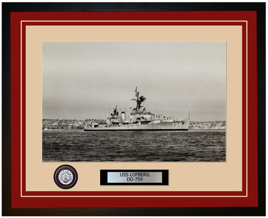 USS LOFBERG DD-759 Framed Navy Ship Photo Burgundy