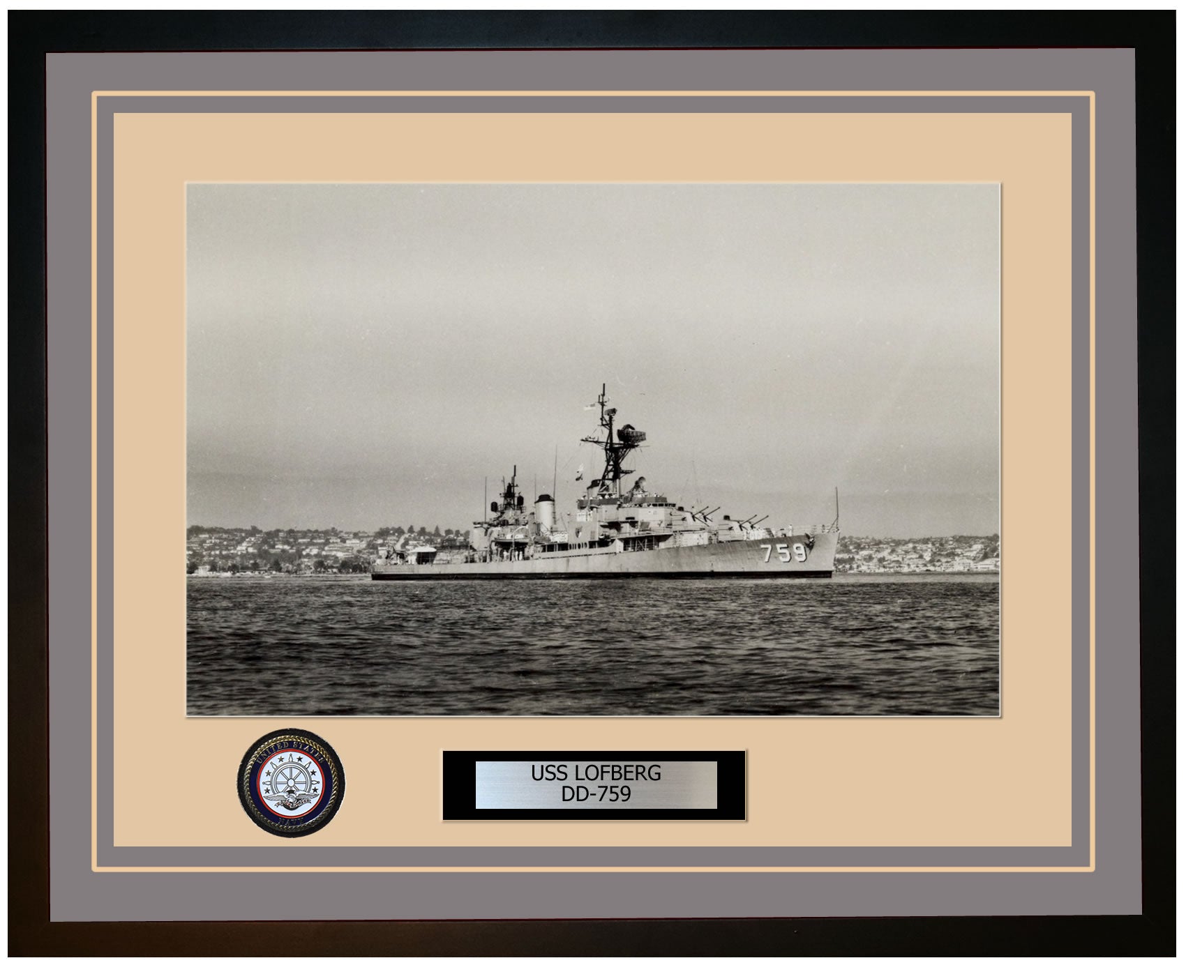 USS LOFBERG DD-759 Framed Navy Ship Photo Grey