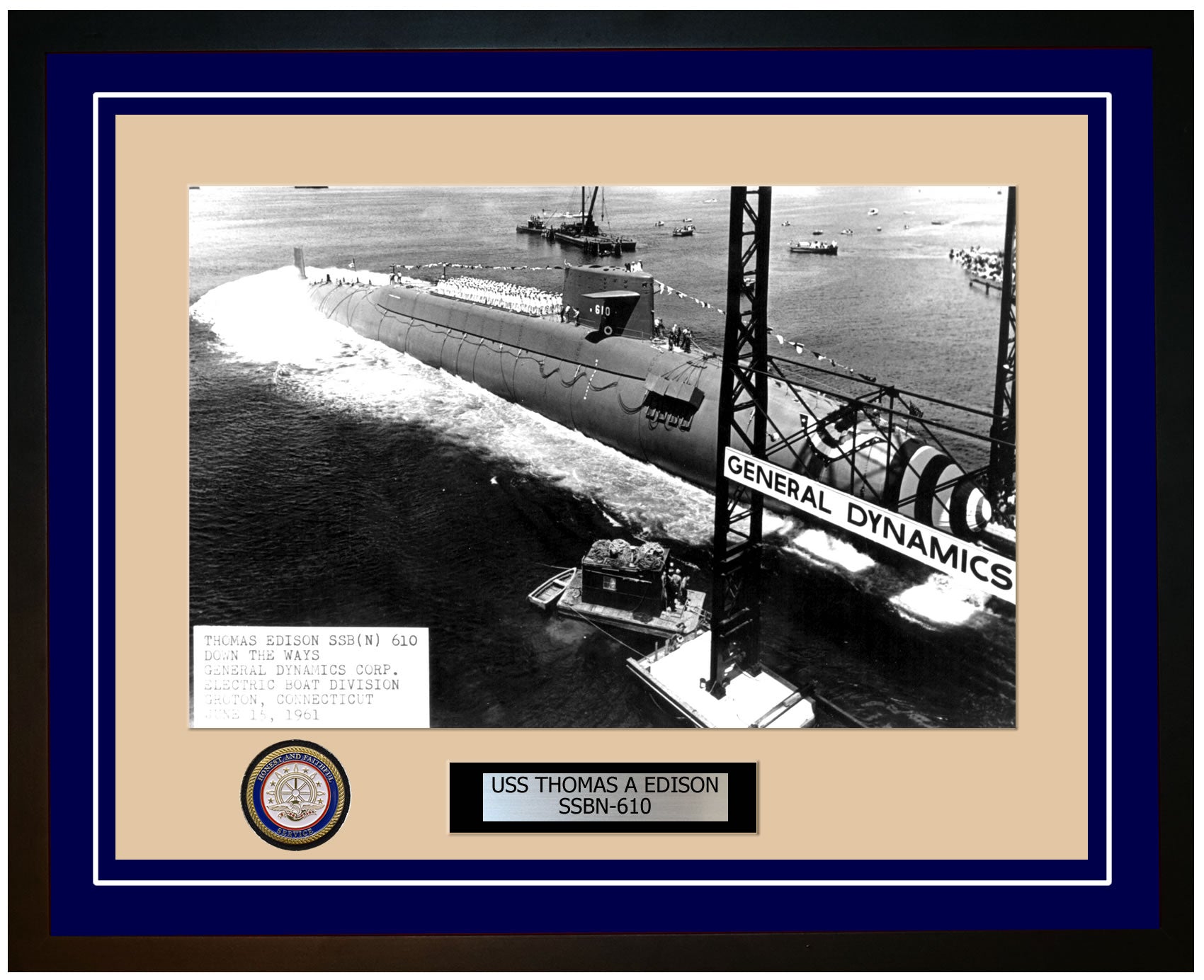 USS Thomas A Edison SSBN-610 Framed Navy Ship Photo Blue