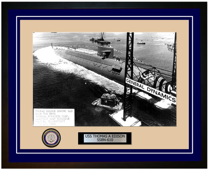 USS Thomas A Edison SSBN-610 Framed Navy Ship Photo Blue