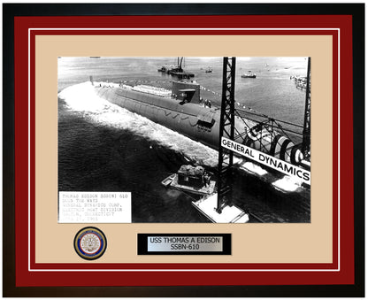 USS Thomas A Edison SSBN-610 Framed Navy Ship Photo Burgundy