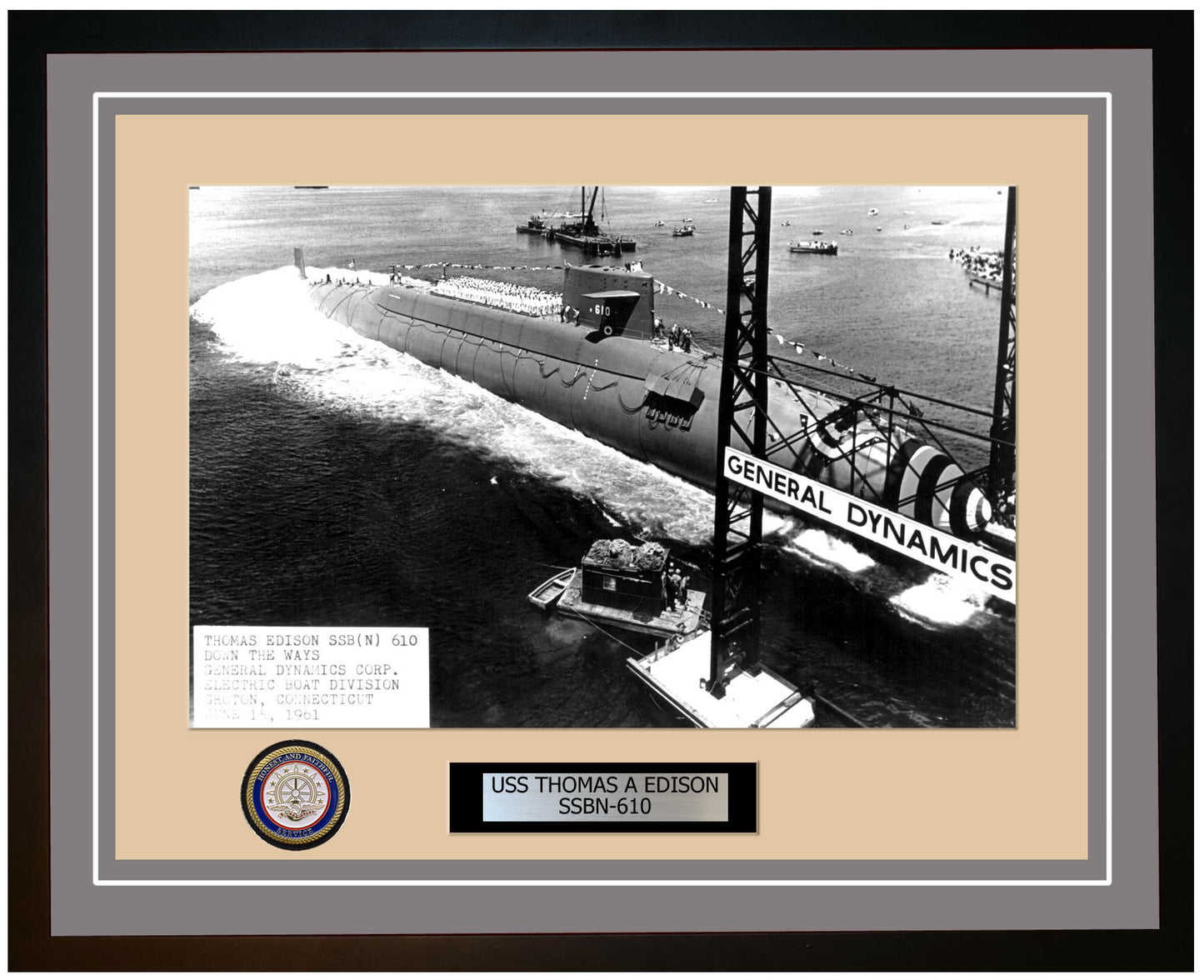 USS Thomas A Edison SSBN-610 Framed Navy Ship Photo Grey