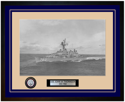 USS JOHN W THOMASON DD-760 Framed Navy Ship Photo Blue