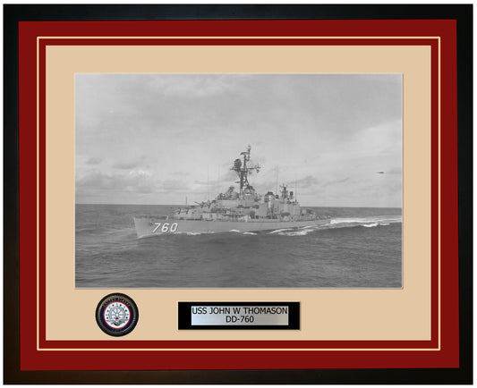 USS JOHN W THOMASON DD-760 Framed Navy Ship Photo Burgundy