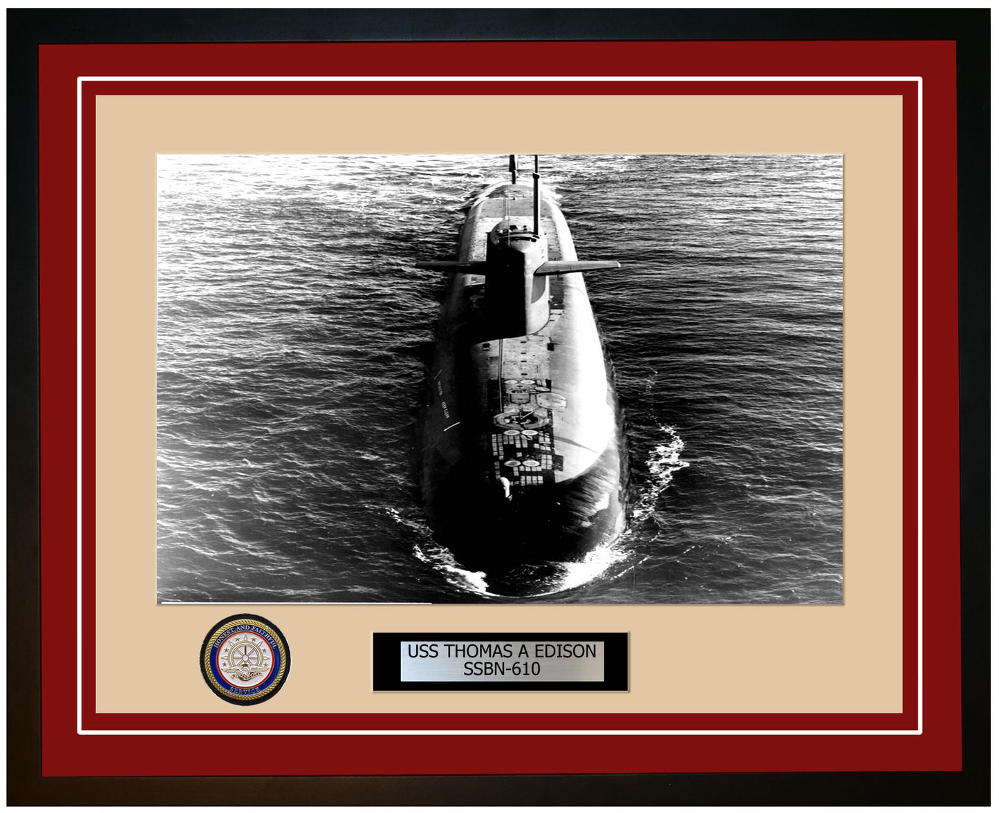 USS Thomas A Edison SSBN-610 Framed Navy Ship Photo Burgundy