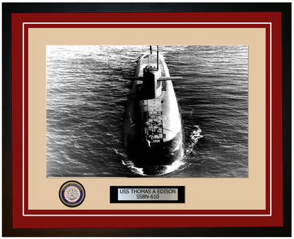 USS Thomas A Edison SSBN-610 Framed Navy Ship Photo Burgundy