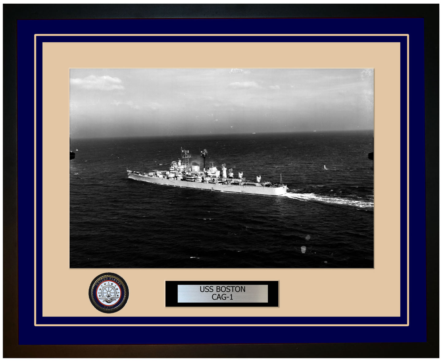 USS BOSTON CAG-1 Framed Navy Ship Photo Blue
