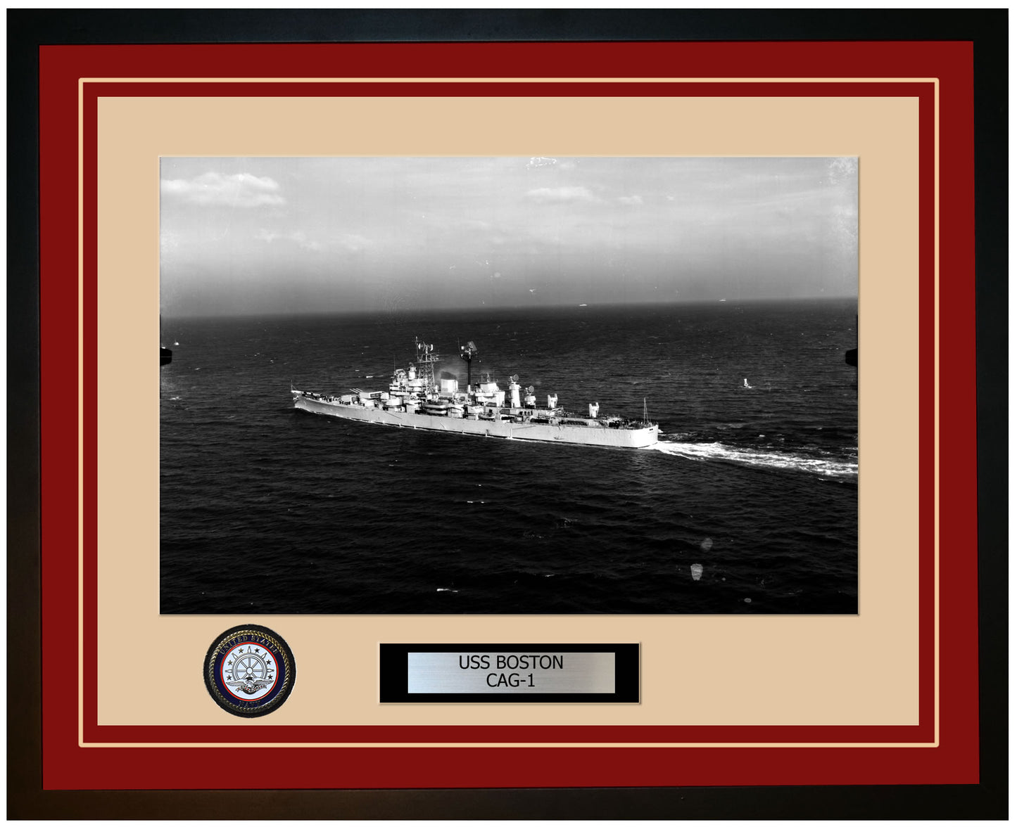 USS BOSTON CAG-1 Framed Navy Ship Photo Burgundy