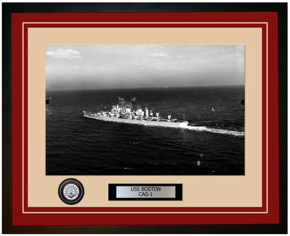 USS BOSTON CAG-1 Framed Navy Ship Photo Burgundy