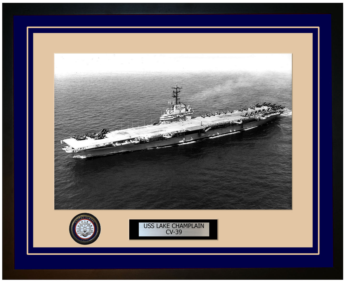 USS LAKE CHAMPLAIN CV-39 Framed Navy Ship Photo Blue