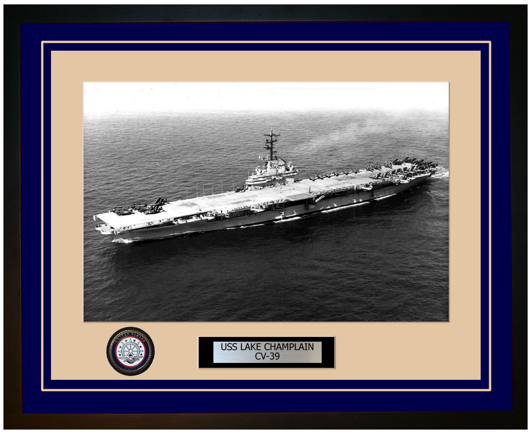 USS LAKE CHAMPLAIN CV-39 Framed Navy Ship Photo Blue