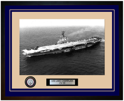 USS LAKE CHAMPLAIN CV-39 Framed Navy Ship Photo Blue