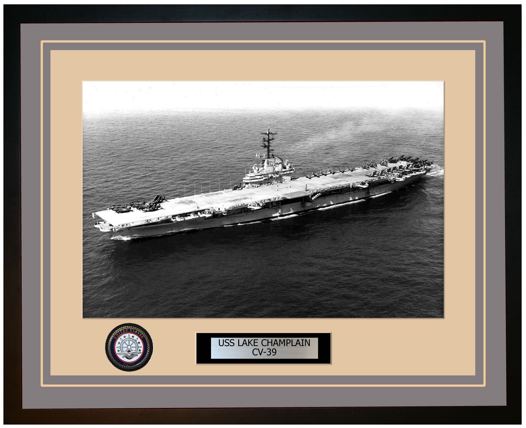 USS LAKE CHAMPLAIN CV-39 Framed Navy Ship Photo Grey