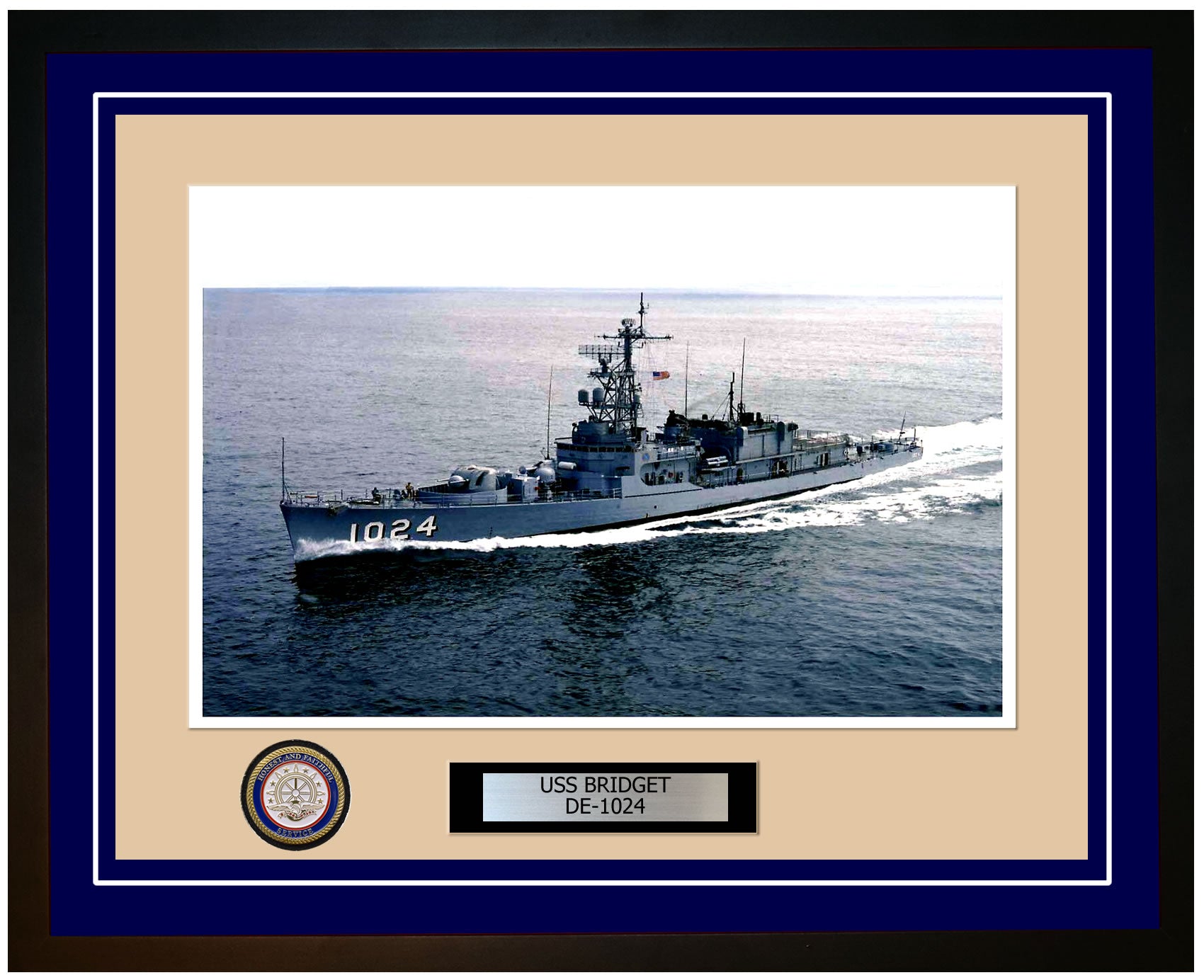 USS Bridget DE-1024 Framed Navy Ship Photo Blue