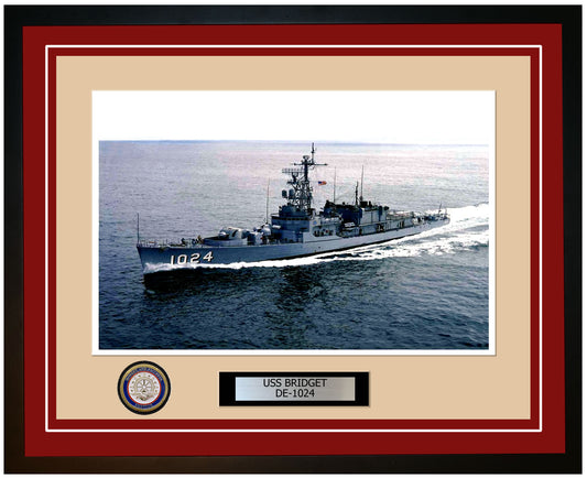 USS Bridget DE-1024 Framed Navy Ship Photo Burgundy