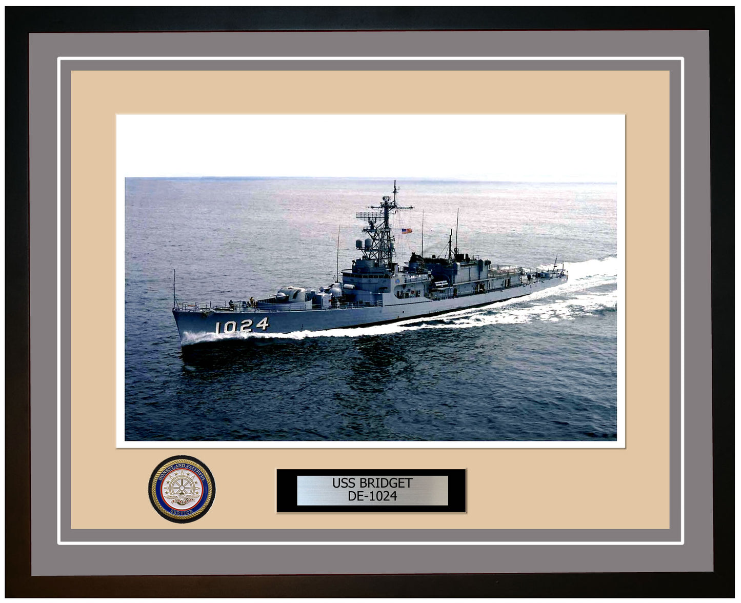 USS Bridget DE-1024 Framed Navy Ship Photo Grey