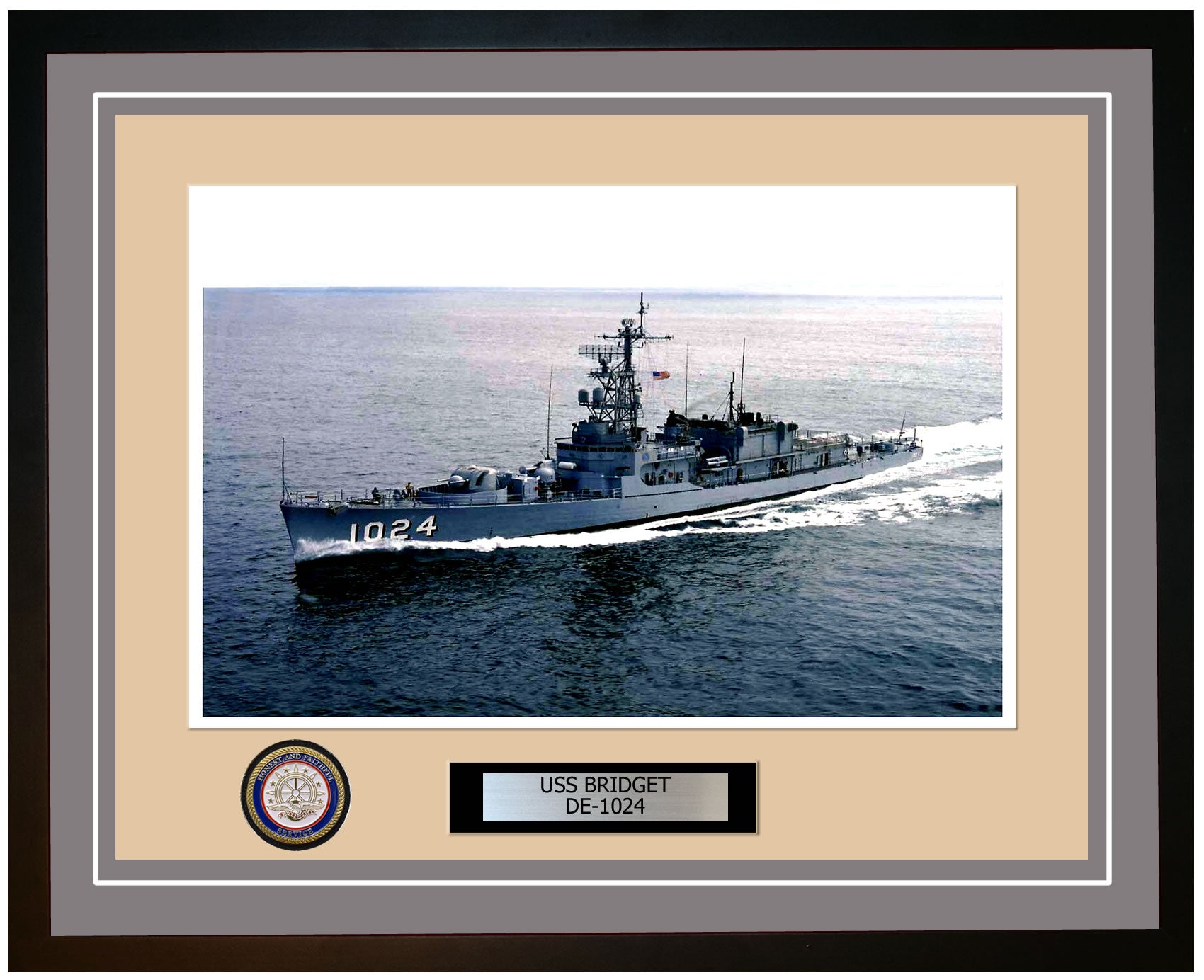USS Bridget DE-1024 Framed Navy Ship Photo Grey