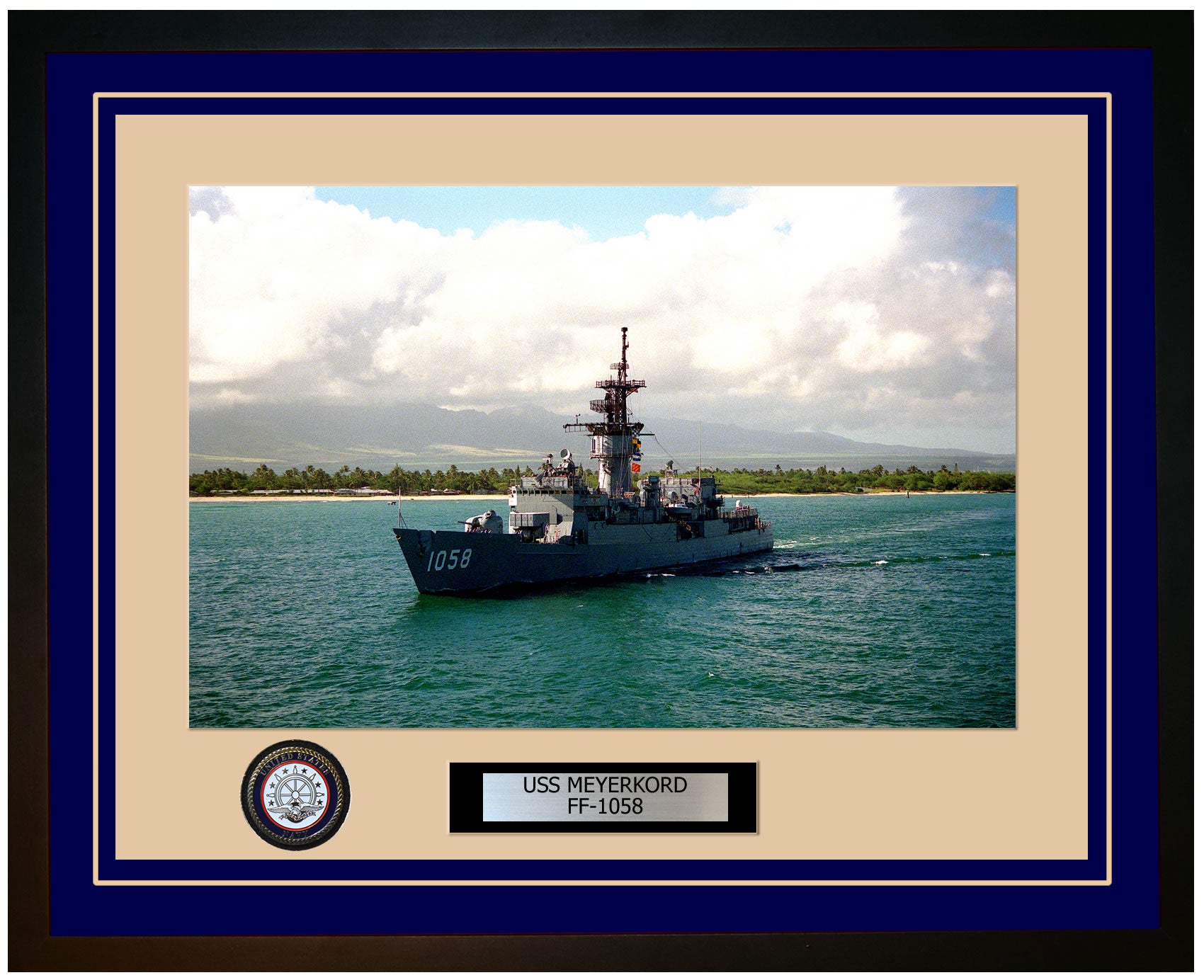 USS MEYERKORD FF-1058 Framed Navy Ship Photo Blue