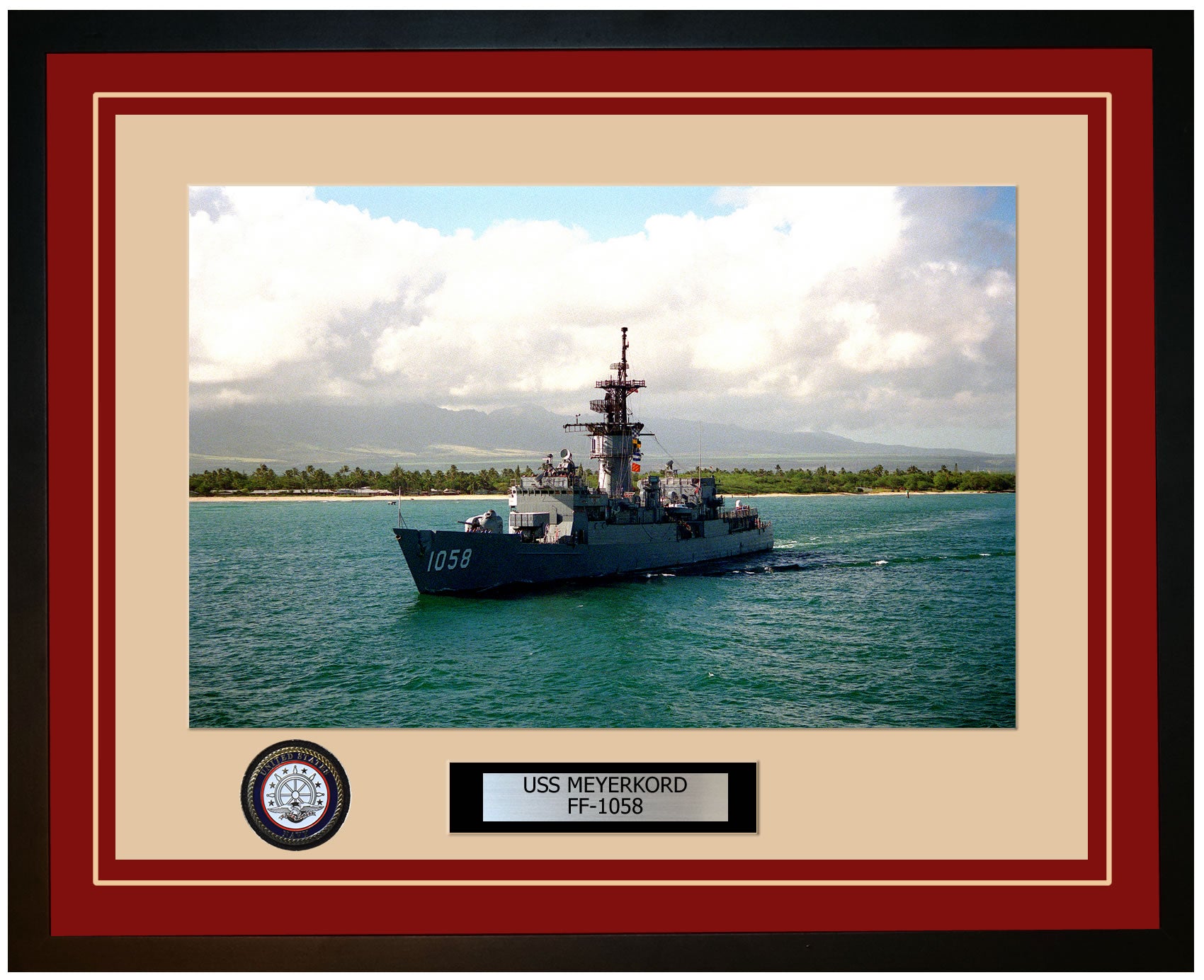 USS MEYERKORD FF-1058 Framed Navy Ship Photo Burgundy