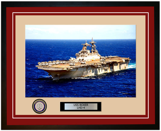 USS Boxer LHD-4 Framed Navy Ship Photo Burgundy