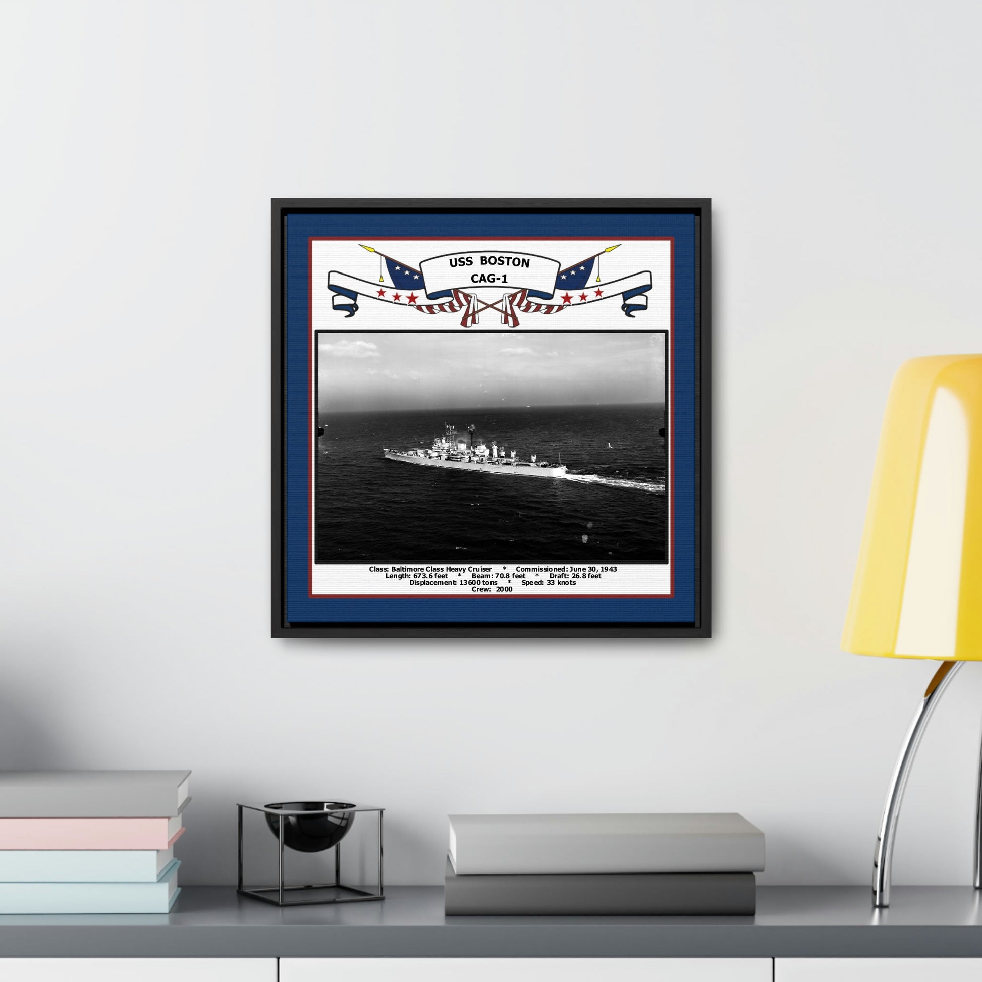 USS Boston CAG-1 Navy Floating Frame Photo Desk View