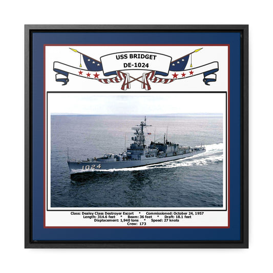 USS Bridget DE-1024 Navy Floating Frame Photo Front View