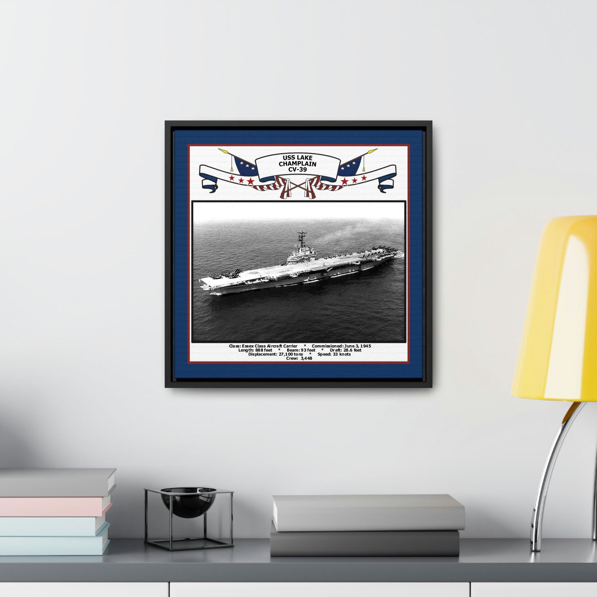 USS Lake Champlain CV-39 Navy Floating Frame Photo Desk View