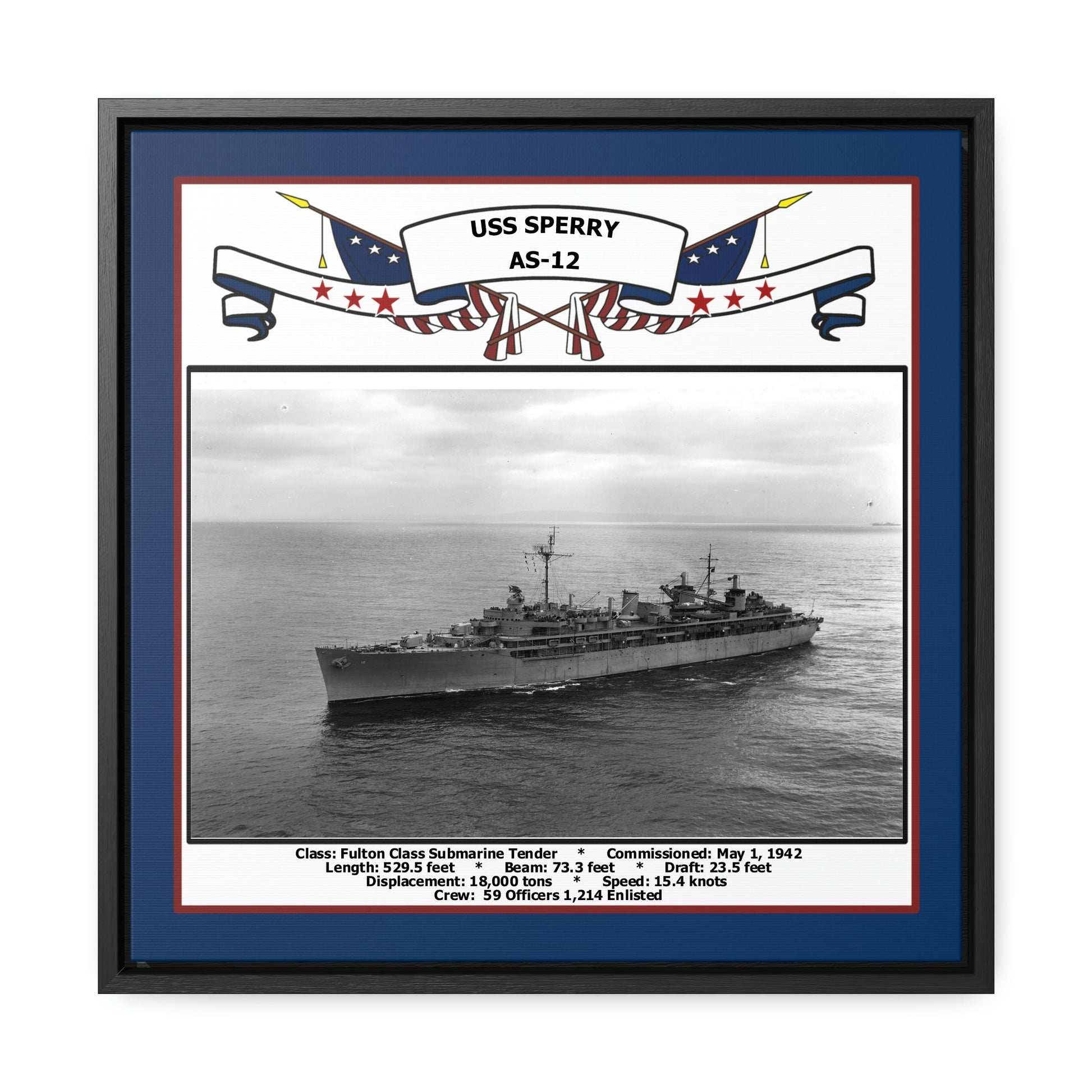 USS Sperry AS-12 Navy Floating Frame Photo Front View