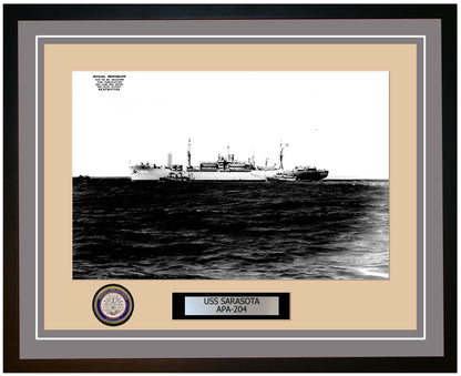 USS Sarasota APA-204 Framed Navy Ship Photo Grey